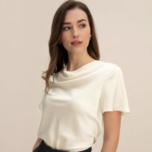LILYSILK Silk T Shirt, Cream/White, Small (US 4)